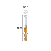SCREASY – vite a croce con tasello, 3.5x45mm, bianco incl. punta per cacciavite e trapano (500 pz./cartone)