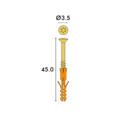 Vis de plinthe SCREASY Torx 15 avec cheville 3.5×45mm, laiton incl. mèche et foret (500 pcs./carton)